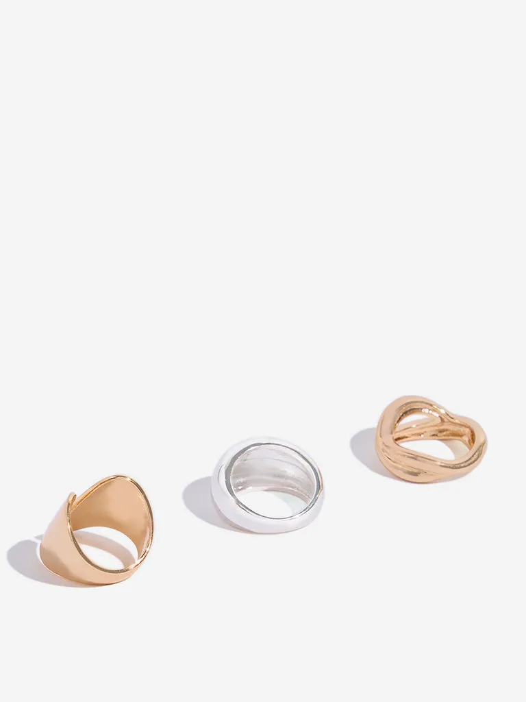 Westside Accessories Gold & Silver High-Shine Rings - Pack of 3