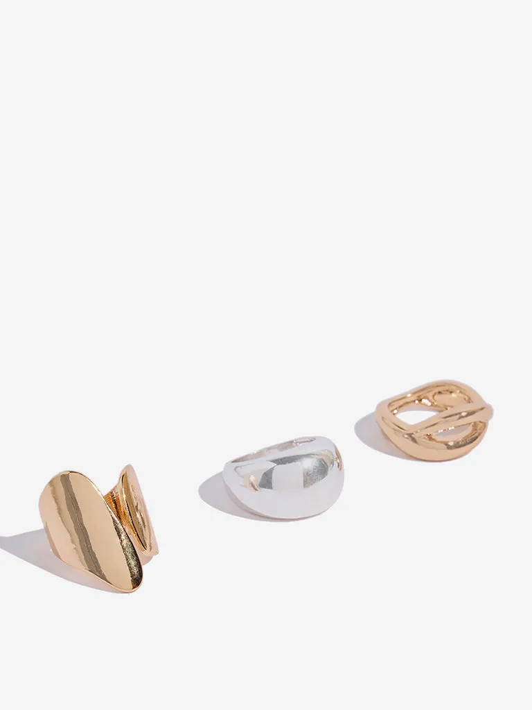 Westside Accessories Gold & Silver High-Shine Rings - Pack of 3