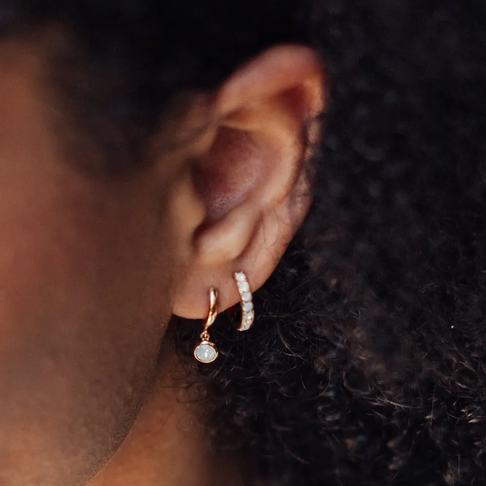 White Opal Drop Huggie Hoop Earrings Made With Swarovski® Crystals - Gold