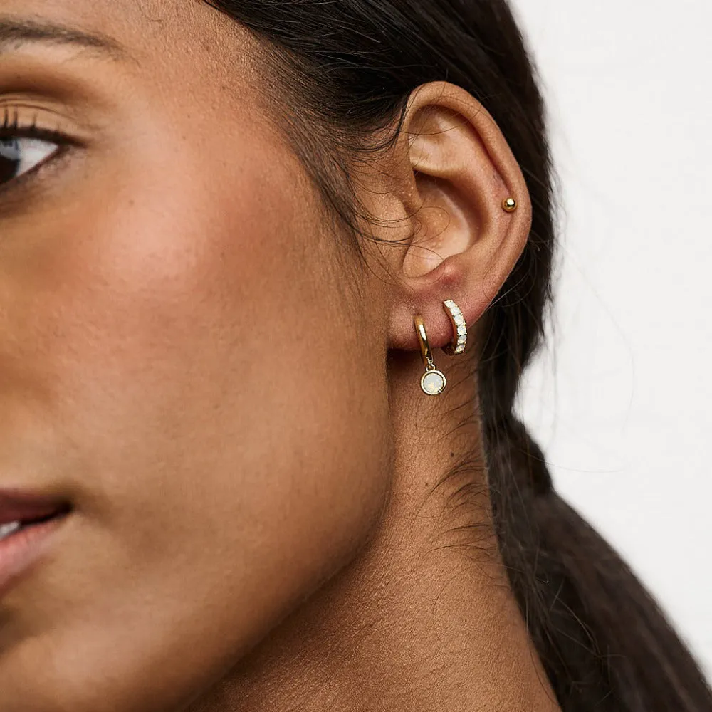 White Opal Drop Huggie Hoop Earrings Made With Swarovski® Crystals - Gold