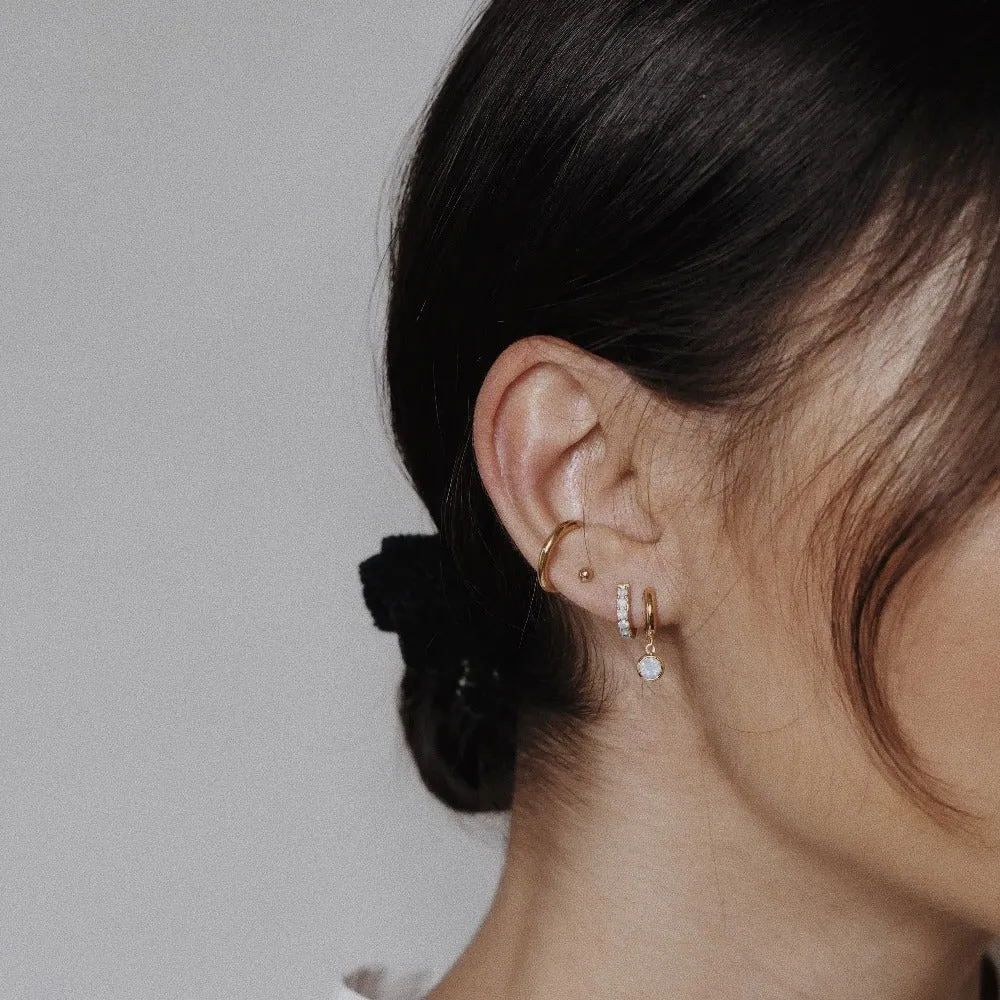 White Opal Drop Huggie Hoop Earrings Made With Swarovski® Crystals - Gold