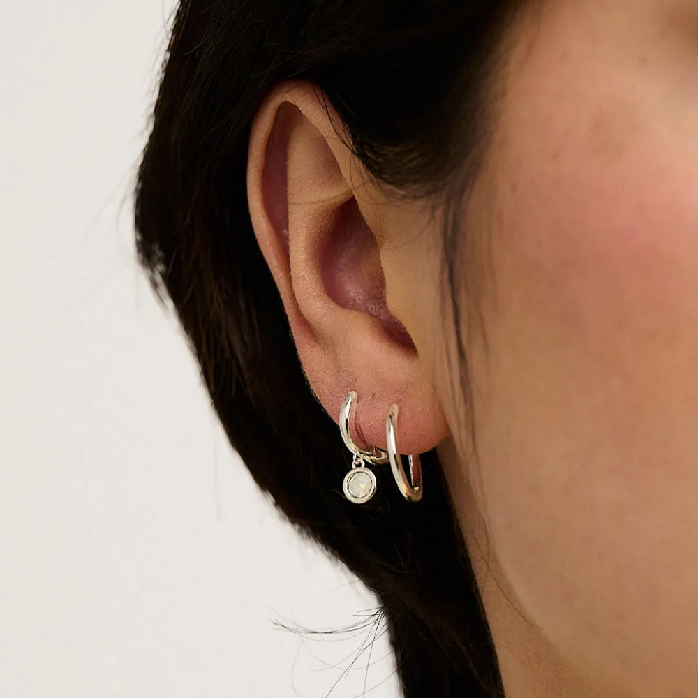 White Opal Drop Huggie Hoop Earrings Made With Swarovski® Crystals - Silver