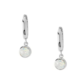 White Opal Drop Huggie Hoop Earrings Made With Swarovski® Crystals - Silver