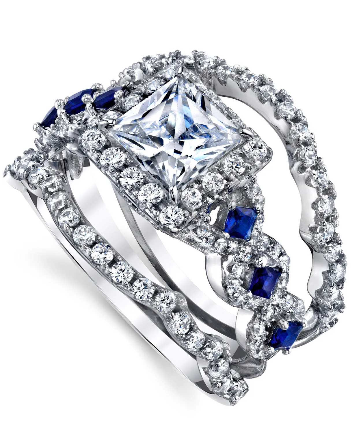 Women's Sterling Silver 925 Engagement Wedding Rings Bridal Set 3pcs Princess Cubic Zirconia 5