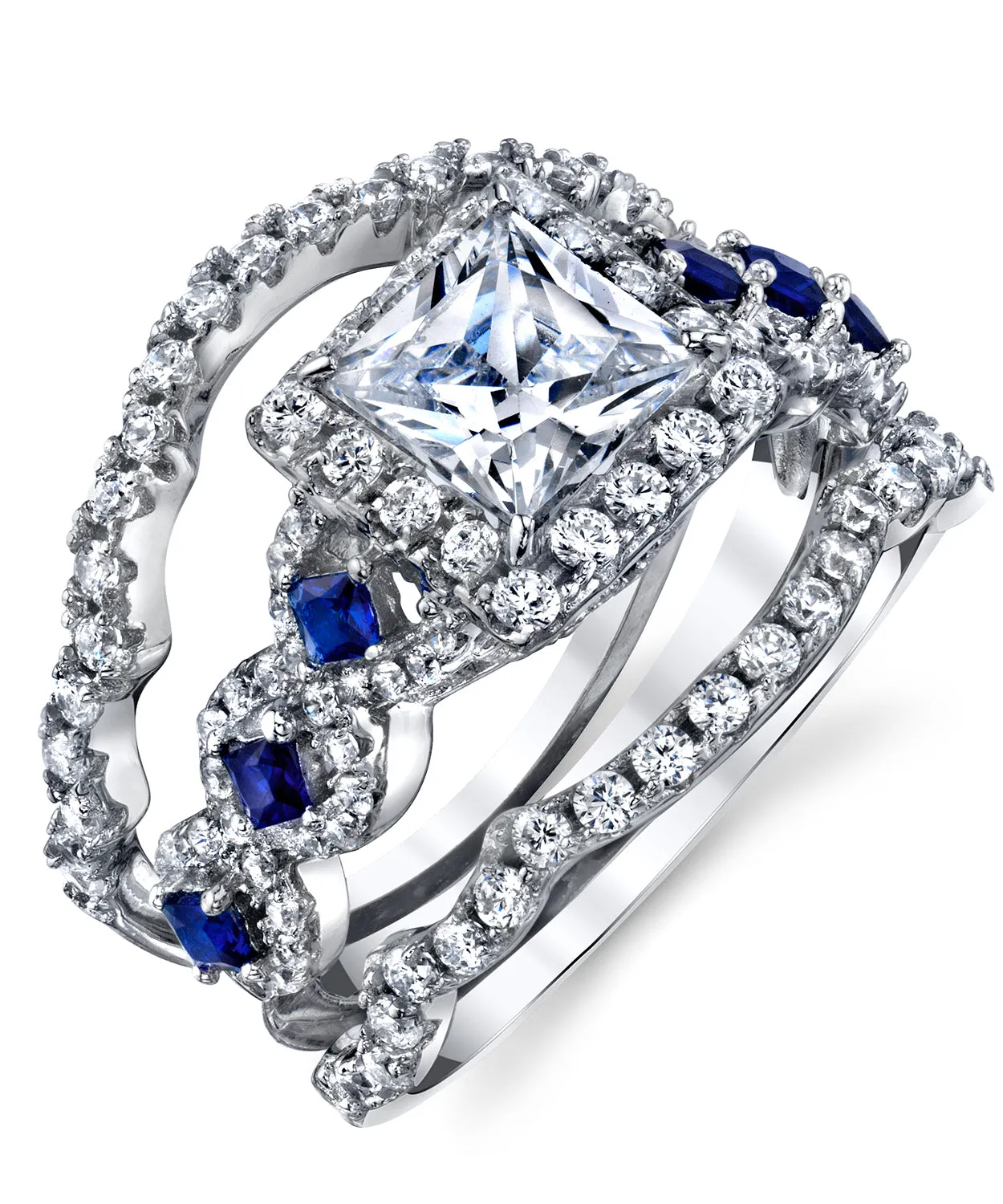 Women's Sterling Silver 925 Engagement Wedding Rings Bridal Set 3pcs Princess Cubic Zirconia 5