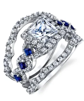 Women's Sterling Silver 925 Engagement Wedding Rings Bridal Set 3pcs Princess Cubic Zirconia 5