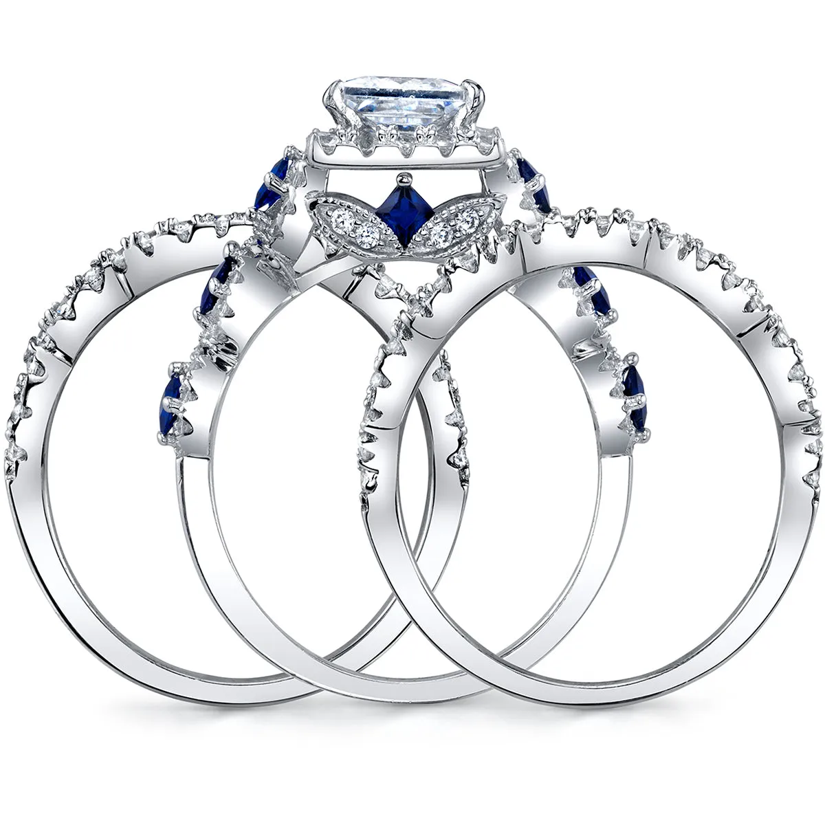 Women's Sterling Silver 925 Engagement Wedding Rings Bridal Set 3pcs Princess Cubic Zirconia 5