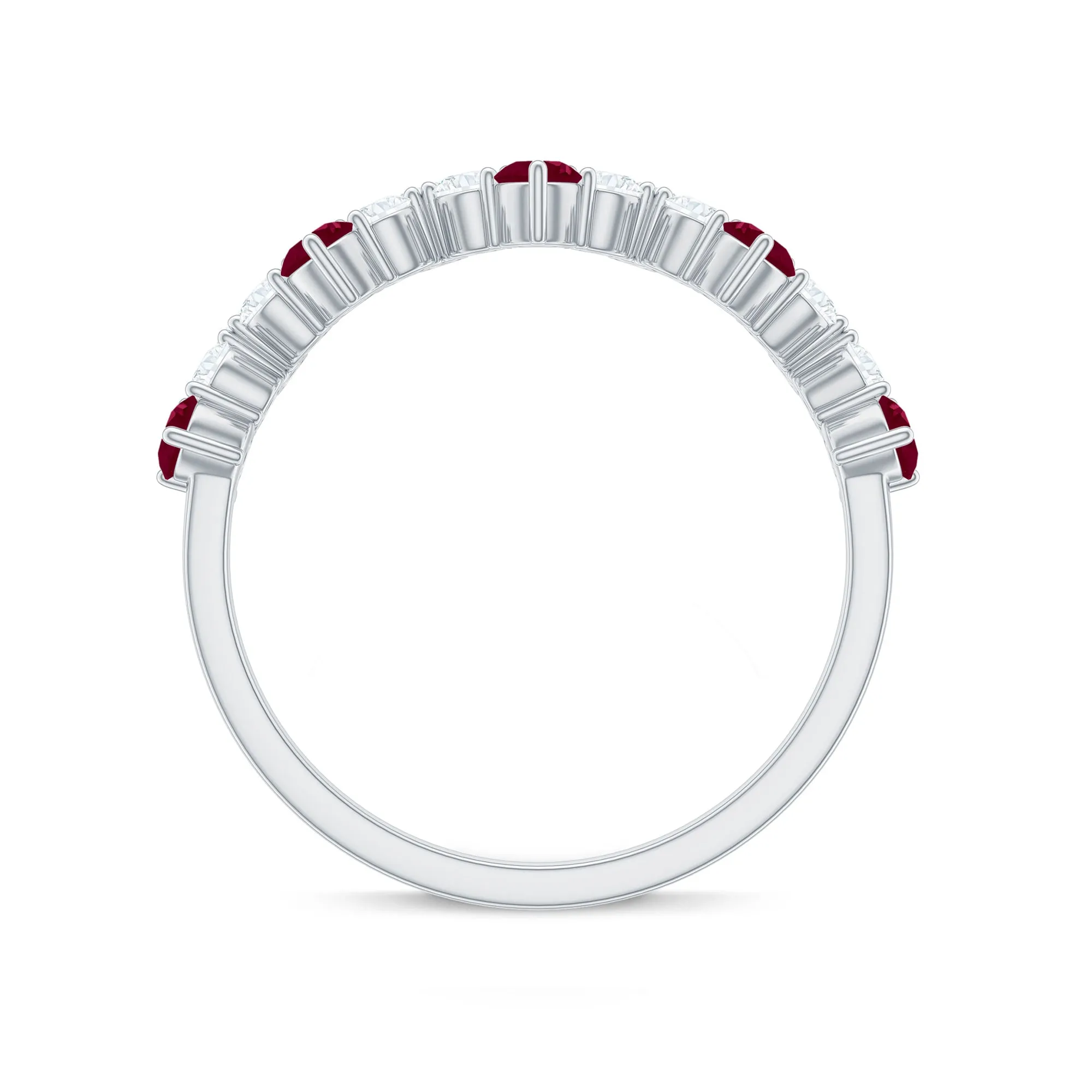 Zigzag Half Eternity Ring with Ruby and Diamond