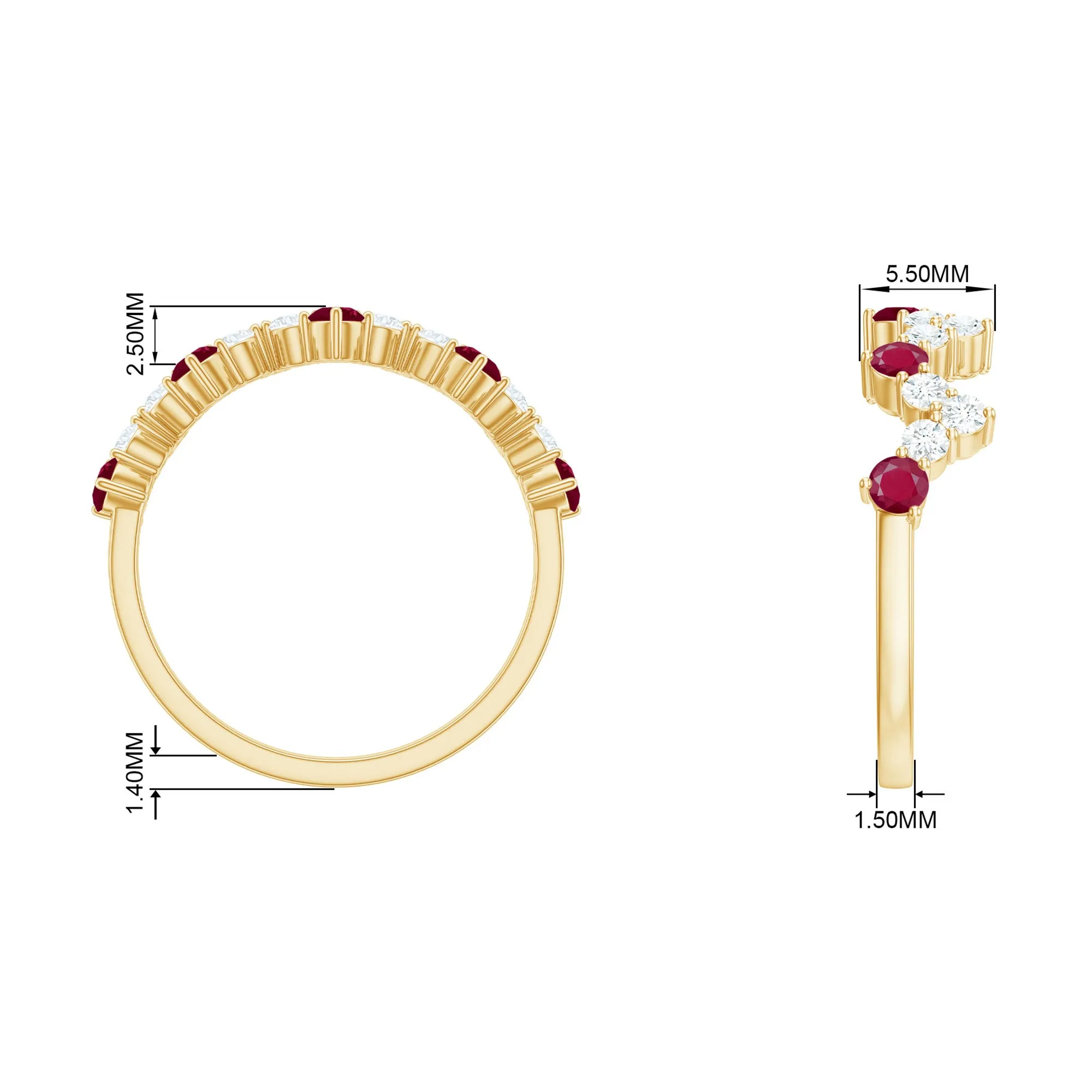 Zigzag Half Eternity Ring with Ruby and Diamond