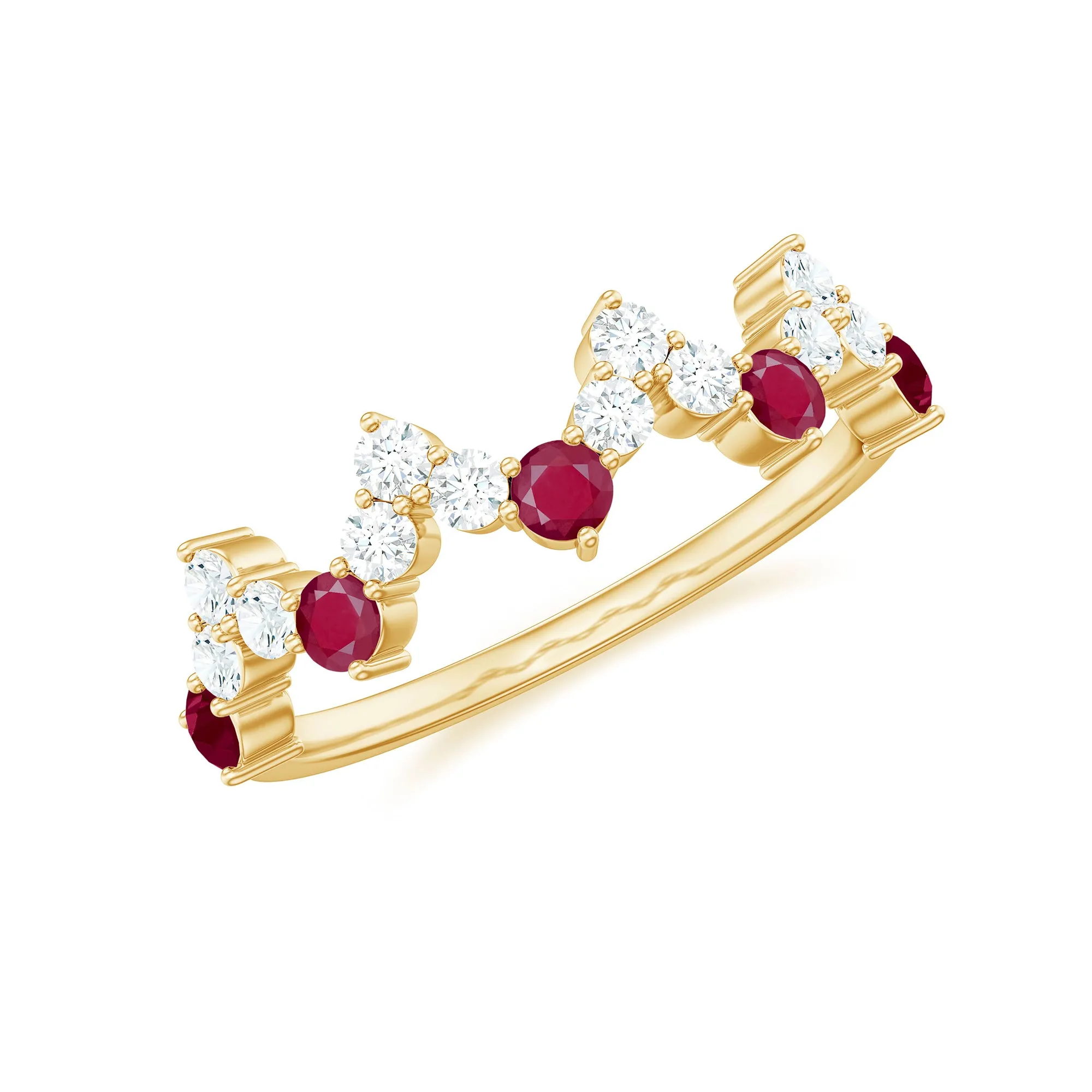Zigzag Half Eternity Ring with Ruby and Diamond