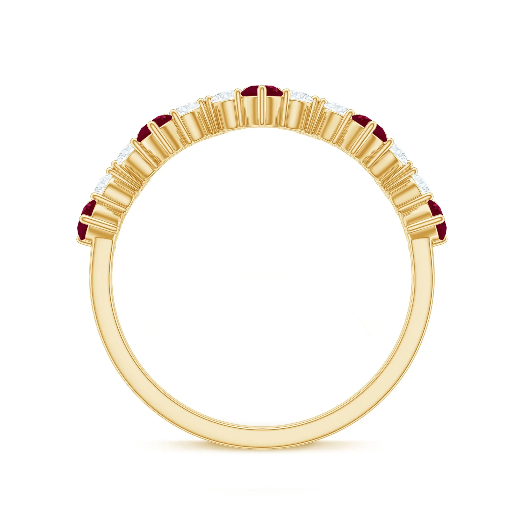 Zigzag Half Eternity Ring with Ruby and Diamond