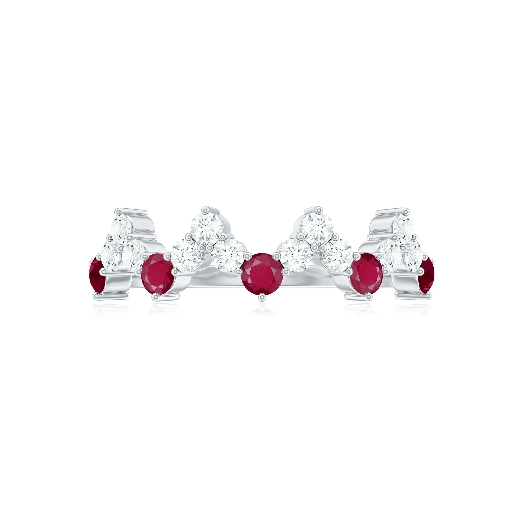 Zigzag Half Eternity Ring with Ruby and Diamond