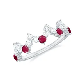 Zigzag Half Eternity Ring with Ruby and Diamond