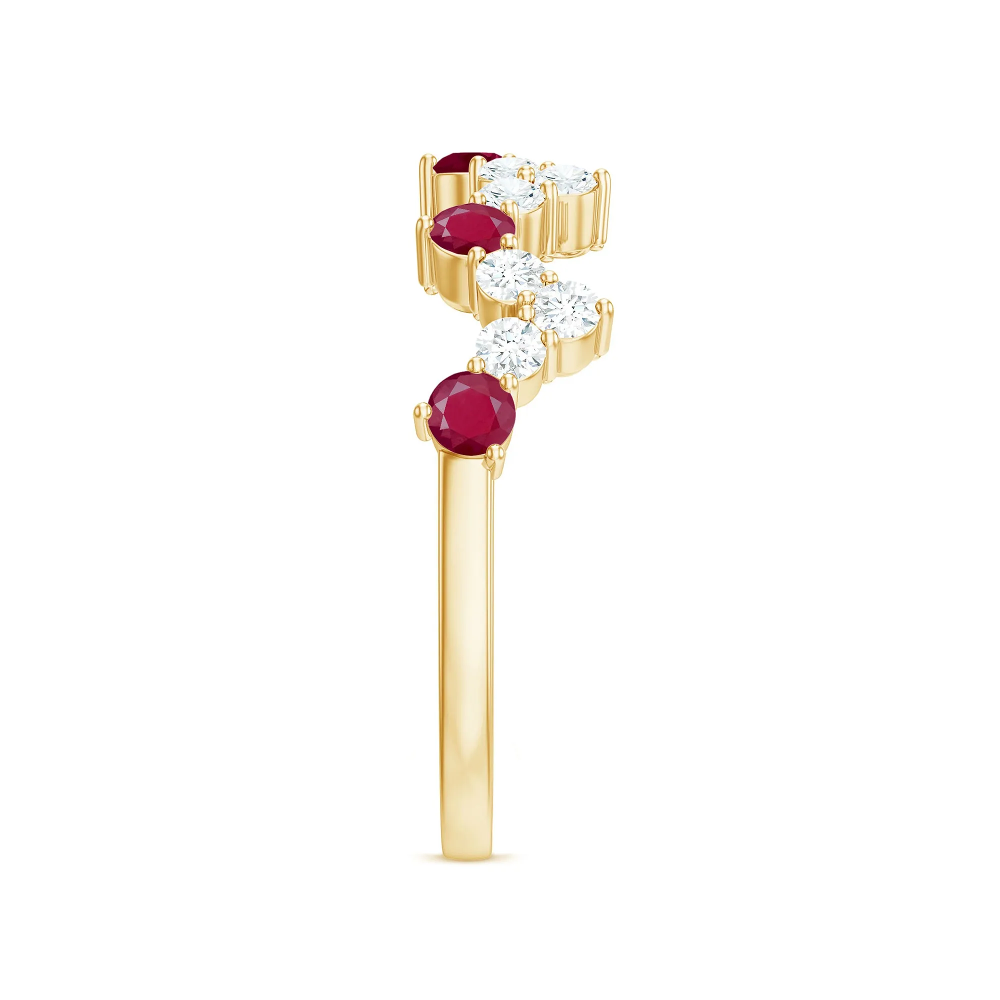 Zigzag Half Eternity Ring with Ruby and Diamond