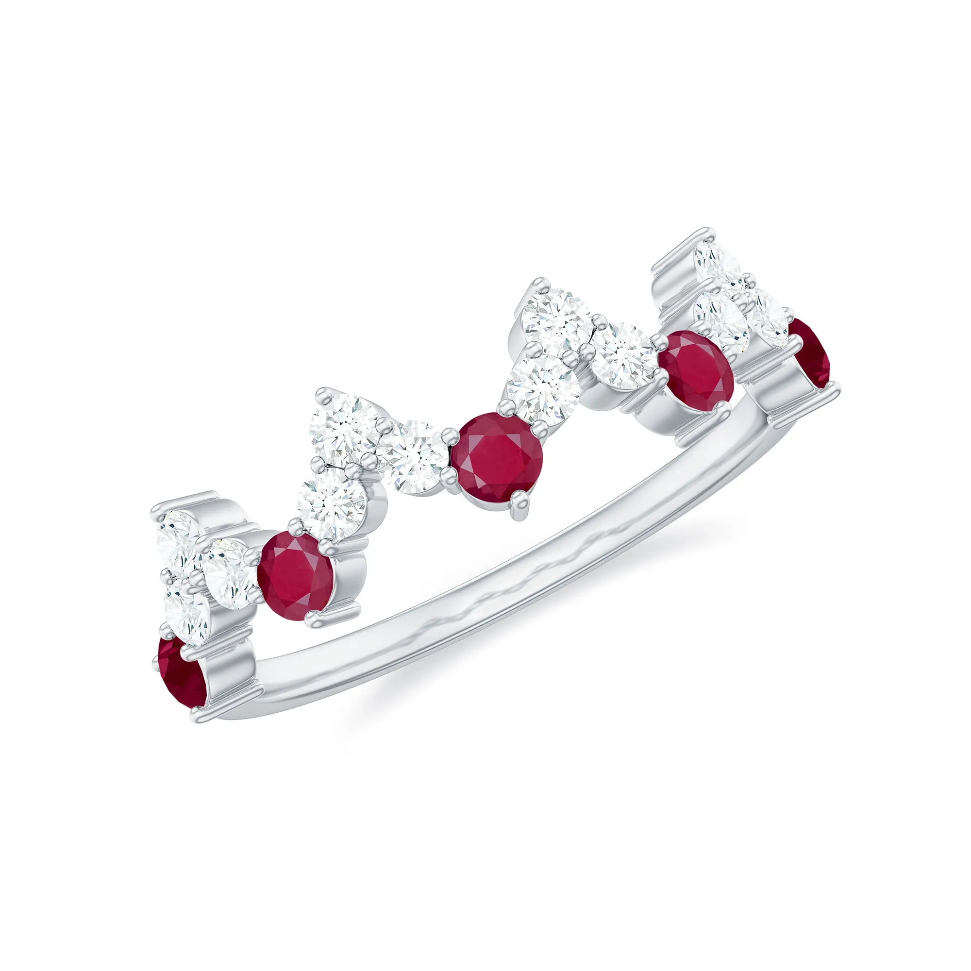 Zigzag Half Eternity Ring with Ruby and Diamond