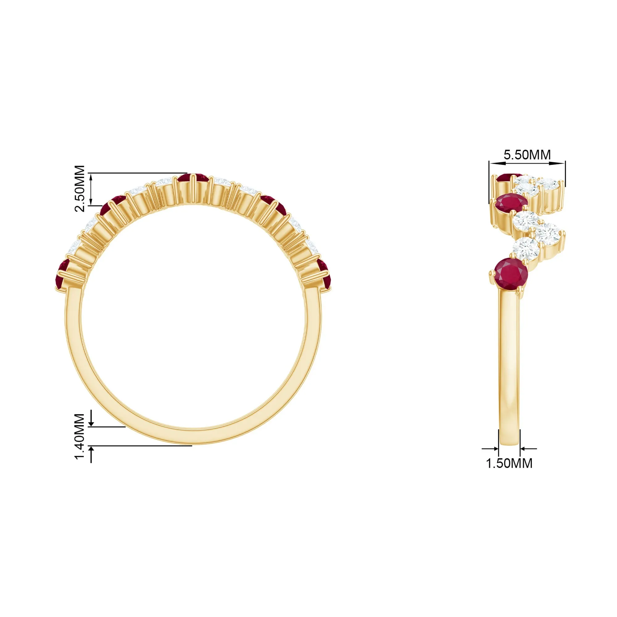 Zigzag Half Eternity Ring with Ruby and Diamond