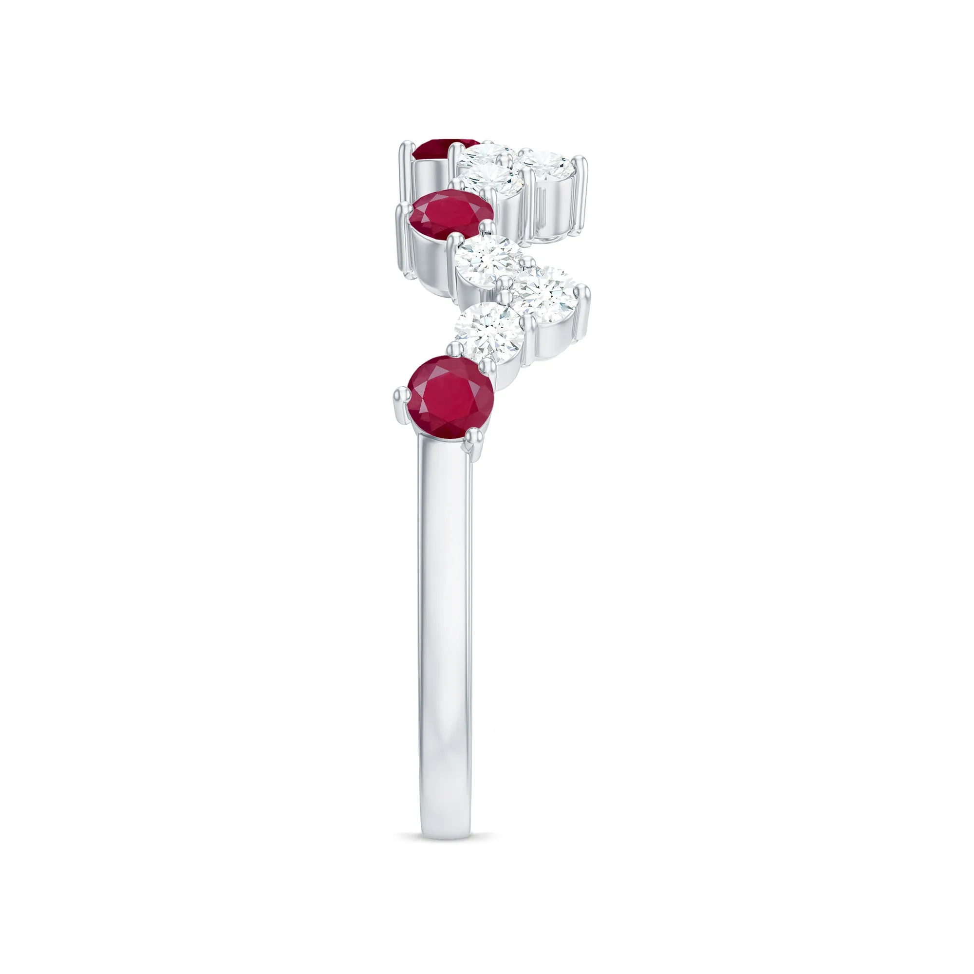 Zigzag Half Eternity Ring with Ruby and Diamond