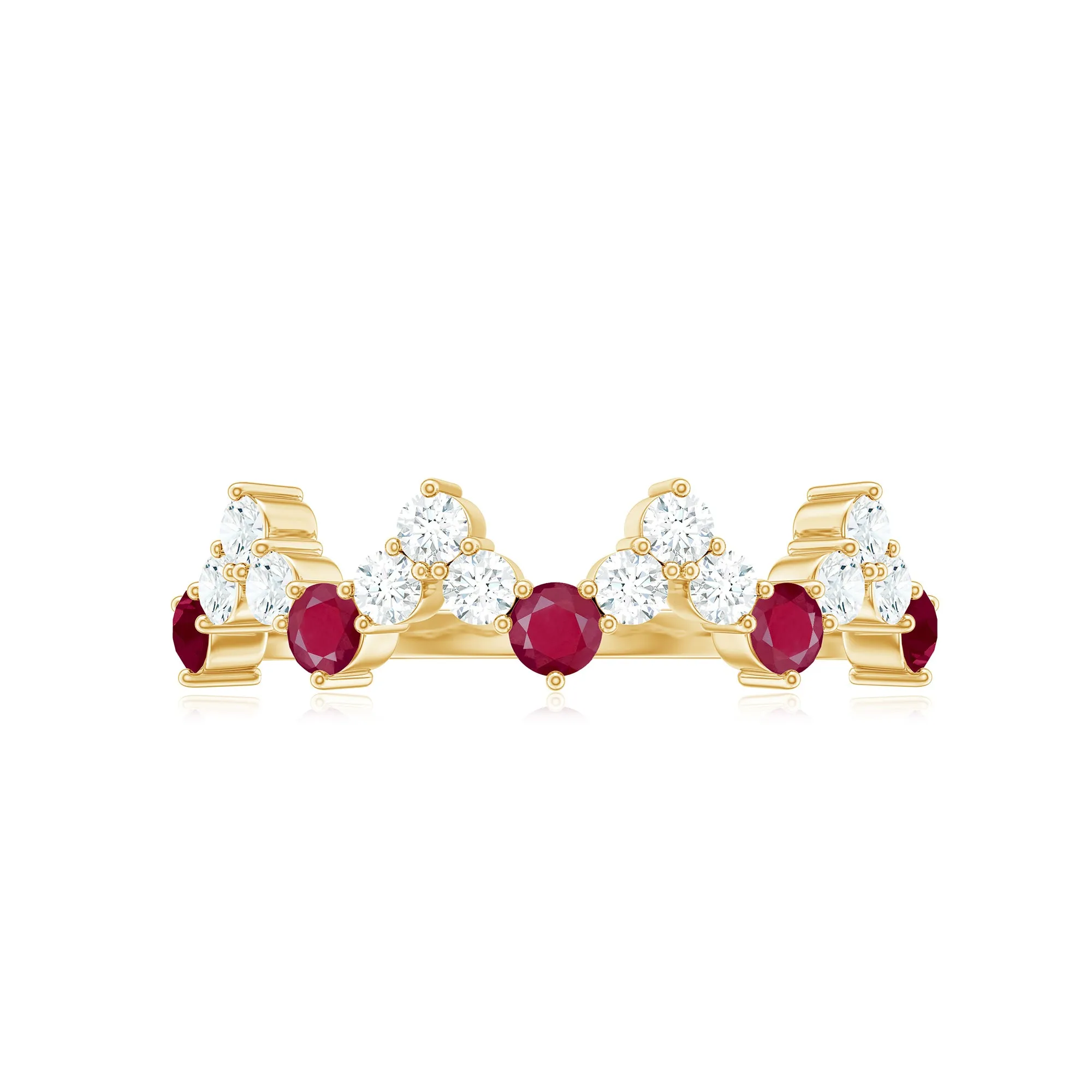 Zigzag Half Eternity Ring with Ruby and Diamond